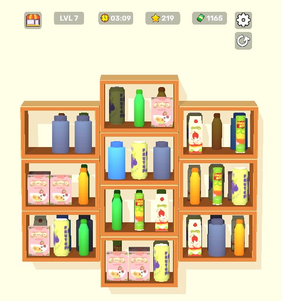 Explore the item shelves in Triple Shelf Match